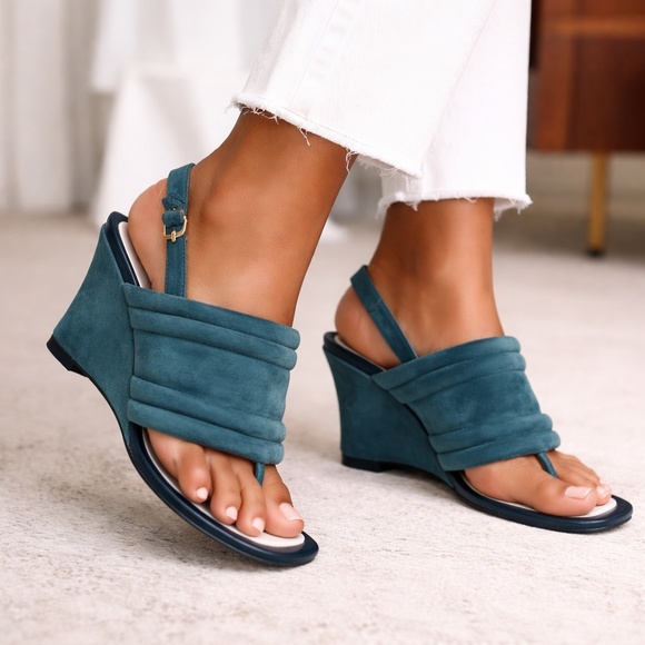 Tory Burch Shoes - Tory Burch Puffy Suede Thong Wedge Sandals 6